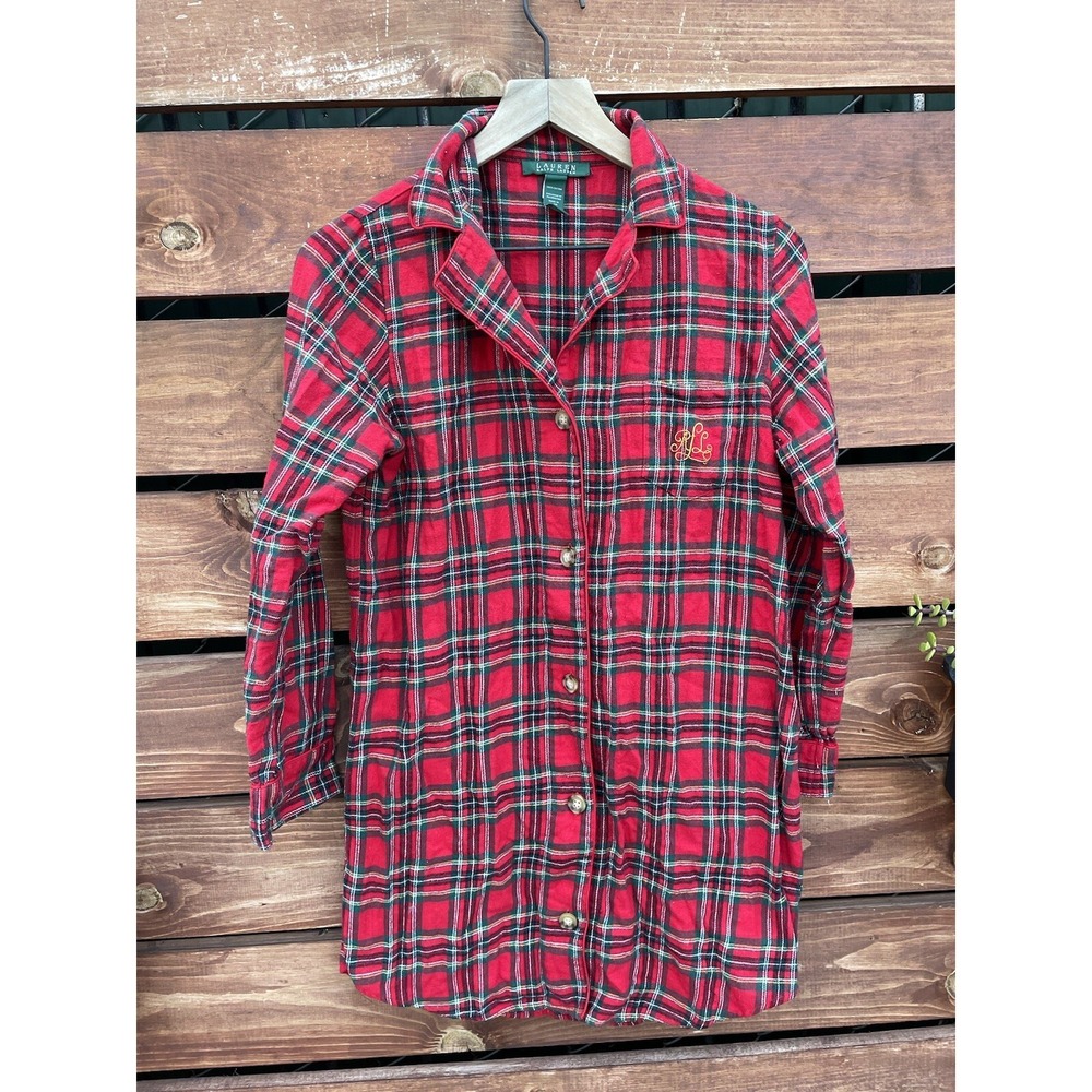 Lauren Ralph‎ Lauren Red Plaid Flannel PJ Shirt Dress Gown Size Small S